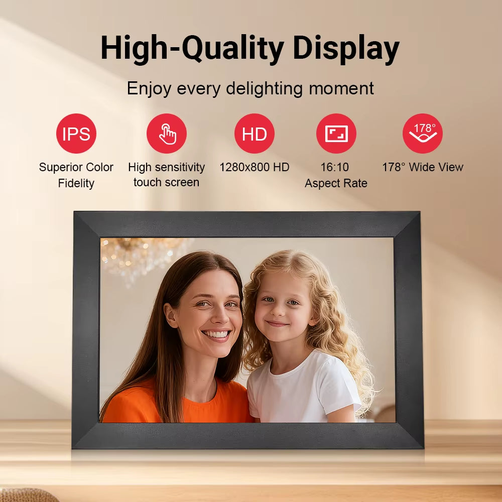 10.1" Touch Screen Digital Picture Frame 32GB Share Photo Video and Best Wishes via Frameo App Smart WIFI Digital Photo Frame