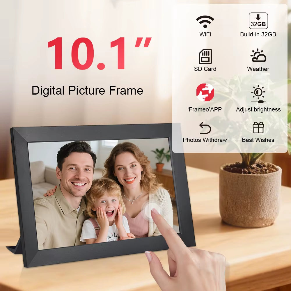 10.1" Touch Screen Digital Picture Frame 32GB Share Photo Video and Best Wishes via Frameo App Smart WIFI Digital Photo Frame